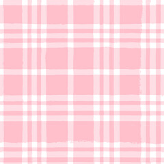 seamless tartan girly pattern, plaid print, checkered pink paint brush strokes. Gingham. Rhombus and squares texture for textile: shirts, tablecloths, clothes,