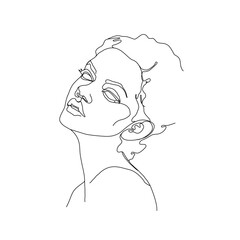 One line female portrait. Vector illustration.