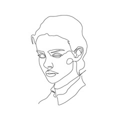 One line female portrait. Vector illustration.