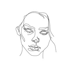 One line female portrait. Vector illustration.