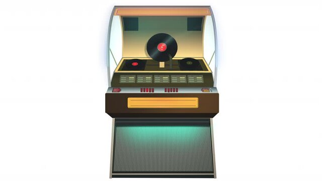 Jukebox - Record playing on an old glowing vintage jukebox against a white background - Digital animation with LUMA Matte