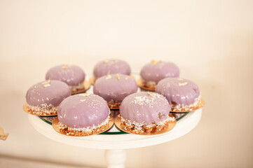 Candy bar with sweet cakes at a wedding