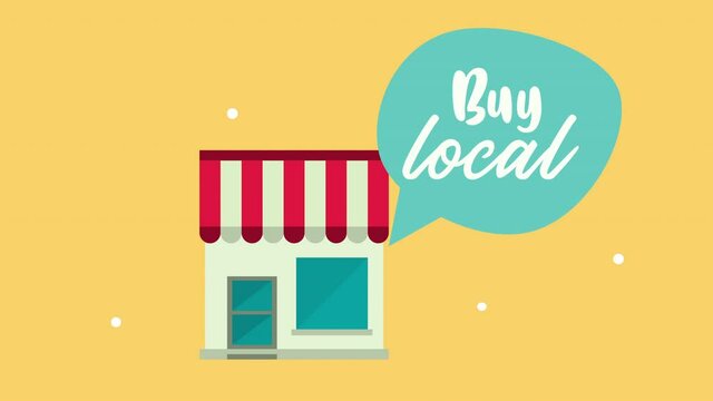 buy local business lettering in speech bubble with store building