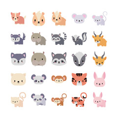 set of icons animals baby kawaii, flat style icon