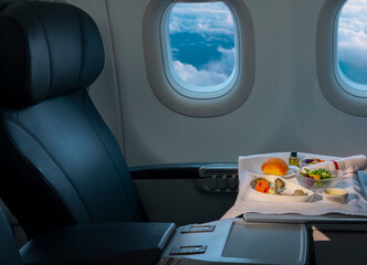 Tasty meal served on board of airplane