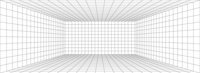 Room perspective grid background 3d Vector illustration. Model projection background template. Line one point perspective - obrazy, fototapety, plakaty