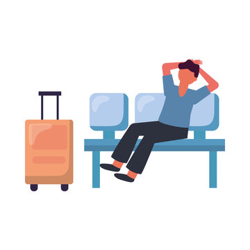 Man with travel bag on chair vector design