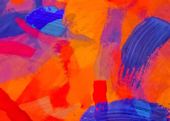 splash painting texture abstract background in orange blue red