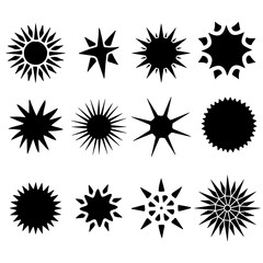 Star, moon, sun set. Black hand drawn isolated on white background