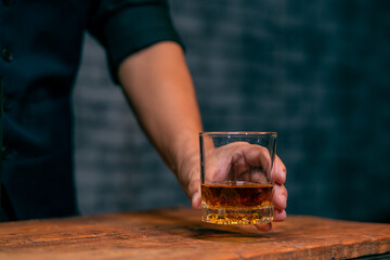 Barman pouring whiskey whiskey glass beautiful night