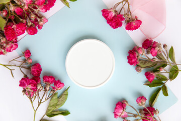 color composition of small spray roses. view from above. Empty space place for text.