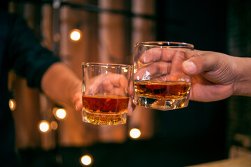 Celebrate whiskey on a friendly party in restaurant