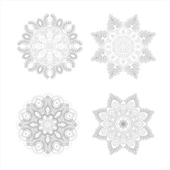 Set of 4 mandalas. Black and white image. Vector illustration Vintage decorative elements. Boho, hippie style background design.