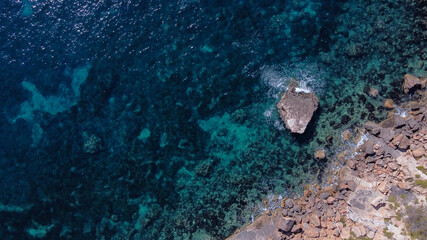 Aerial view of the rocky coast of the island of Mallorca