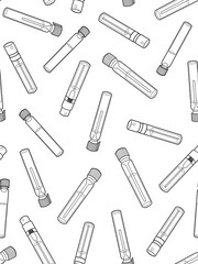Black and white linear hand drawn fragrance perfume samples. Seamless pattern on white background.