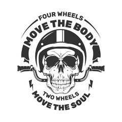 Motorcycle skull with helmet. motorbike emblem. Illustration for t-shirt print. Vector fashion illustration 