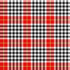 Plaid seamless pattern. Red, white, black, yellow stripes.