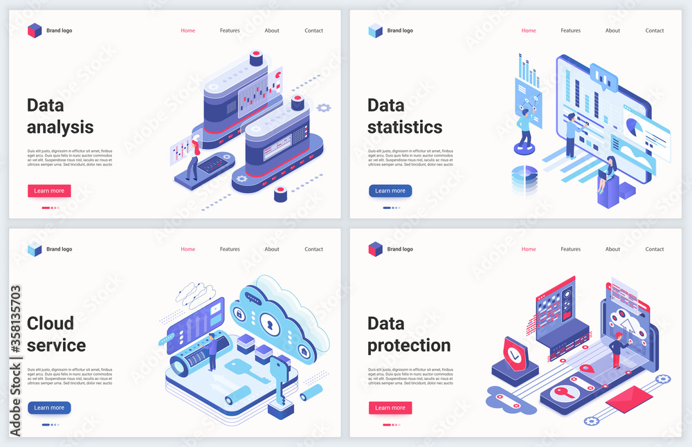 Poster isometric cloud data center vector illustration. creative concept banner set, interface website desi