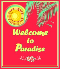 Aloha, advertising, background; Bali, banner, beach, caribbean, coast, Fl, Florida, fan-leaved palm branches, design, discount, dream, event, flyer, frangipani, holiday, hot pink, illustration, invite