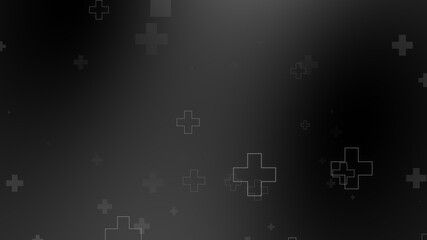 edical health cross neon light shapes pattern on black background. Abstract healthcare with coronavirus infected deaths case concept.