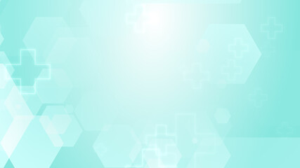 Hexagon cross geometric blue green pattern medical bright background. Abstract graphic design technology and science concept.
