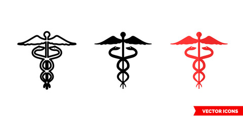 Caduceus icon of 3 types. Isolated vector sign symbol.