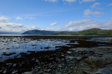 A fjord at low tide near Alta in Norway. September 4, 2018.