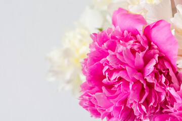Beautiful bouquet of peonies, pink and white peonies floral background