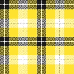 Foto op Plexiglas Tartan Geruite naadloze patroon. Geel, wit, zwarte strepen.