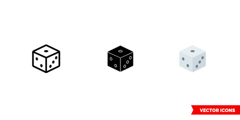 Dice icon of 3 types. Isolated vector sign symbol.