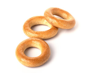 small round bagels isolated on a white background