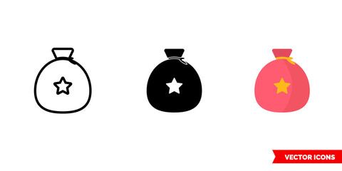 Gift bag icon of 3 types. Isolated vector sign symbol.