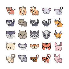 set of icons animals baby kawaii, line and fill style icon