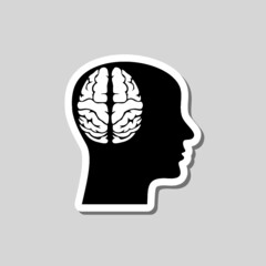 Brain and human head sticker icon isolated on gray background © sljubisa
