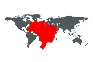 Fototapeta na wymiar Map of Brazil on world map vector illustration 
