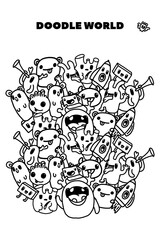 Detailed hand drawn Doodle funny monsters to color. Coloring book for any age. It can also be a poster in the children s room or a greeting card. vector illustration isolated on white background