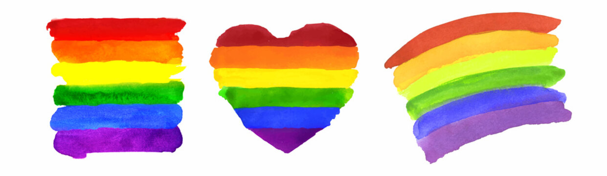 Watercolor Hand Painted Colorful Striped Ranbow Flag Set