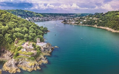 Dartmouth Castle, Devon, England, aerial, Drone shot