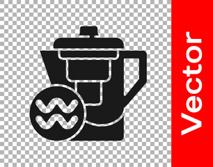 Obraz premium Black Water jug with a filter icon isolated on transparent background. Vector Illustration