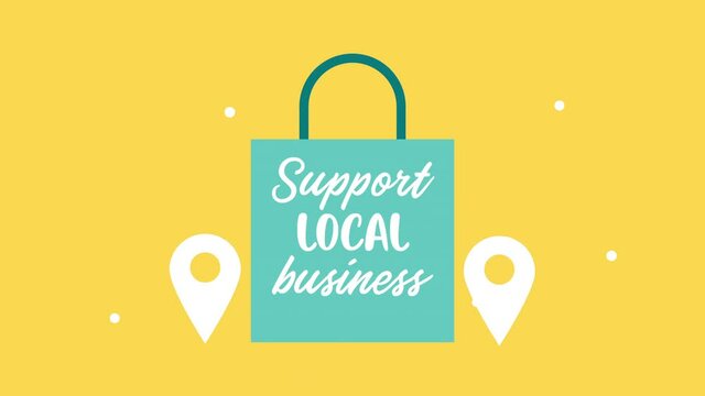 support local business lettering with shopping bag