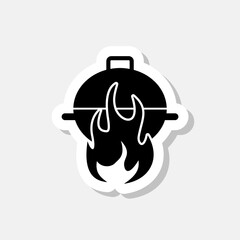 BBQ with flame sticker  icon isolated on gray background