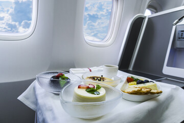 Meal served on board of airplane