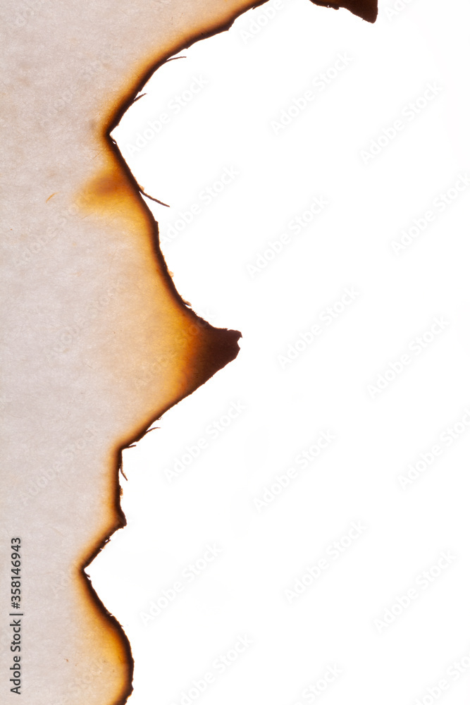 Poster burnt paper edges isolated on white background. template for design