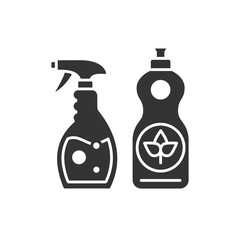 Eco spray and detergent glyph black icon. Cleaning products for bathroom, kitchen. Zero waste lifestyle. Eco friendly. Organic natural cleaners. Chemicals free