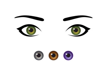 Beautiful woman's eyes and realistic irises of different colors