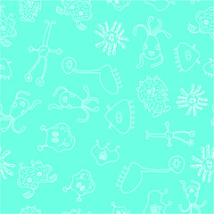 Seamless pattern with monsters vector illustration. Perfect for kids bedroom, nursery decoration, posters, wrapping paper and wall decorations.