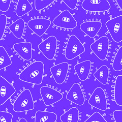 Seamless pattern with monsters vector illustration. Perfect for kids bedroom, nursery decoration, posters, wrapping paper and wall decorations.