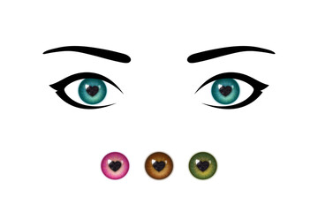 Woman's eyes and irises of different colors, pupils shaped like heart
