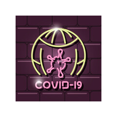symbol of covid 19 or coronavirus in neon light