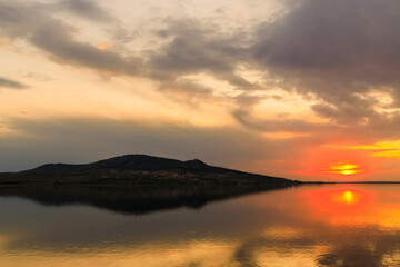 Sunset over Nove Mlyny lake in Palava region, Southern Moravia, Czech Republic
